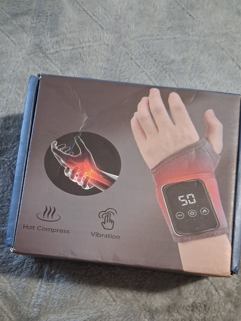 Red Wrist Wrap Heated Vibration Therapy Band with Digital Control